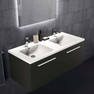 Ideal Standard i.life B meuble double vasque T5277NV 120x50,5x44cm, 2 tiroirs, gris carbone mat