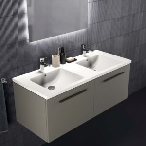 Ideal Standard i.life B meuble double vasque T5277NG 120x50,5x44cm, 2 tiroirs, gris quartz mat