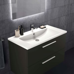Ideal Standard i.life B meuble double vasque T5276NV 2 tiroirs, 100 x 50,5 x 63 cm, gris carbone mat