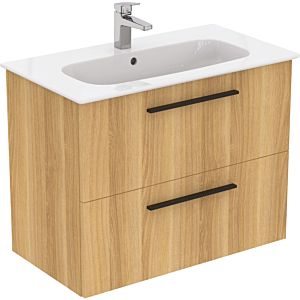 Ideal Standard i.life A furniture washbasin package K8744NX 84x46x64.5cm, 1 tap hole, matt black handle, natural oak