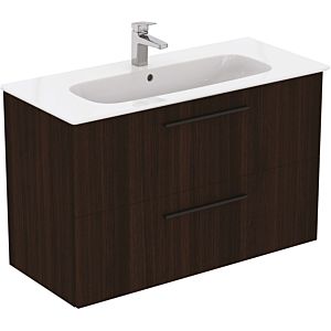 Ideal Standard i.life A vanity washbasin package K8746NW 104x46x64.5cm, 1 tap hole, matt black handle, coffee oak