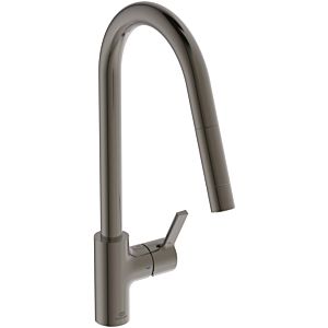 Ideal Standard Gusto kitchen tap BD414A5 magnetic gray, with high pipe spout and pull-out hand shower