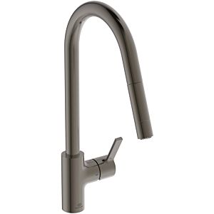 Ideal Standard Gusto kitchen tap BD416A5 magnetic gray, with high pipe spout and pull-out 2-function hand shower