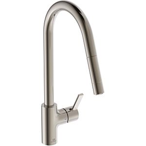 Ideal Standard Gusto kitchen tap BD416GN silver storm, with high pipe spout and pull-out 2-function hand shower
