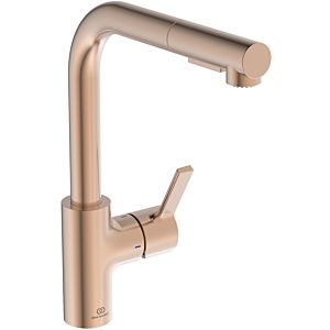 Ideal Standard Gusto kitchen tap BD420J4 sunset rose, with pipe spout and pull-out 2-function hand shower