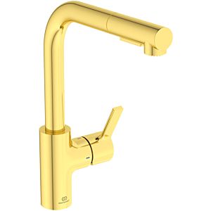 Ideal Standard Gusto kitchen tap BD420A2 brushed gold, with pipe spout and pull-out 2-function hand shower