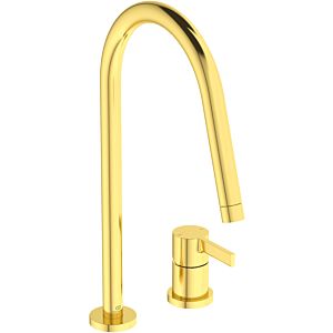Ideal Standard Gusto Küchen-2-Loch-Armatur BD422A2 brushed gold, mit hohem Rohrauslauf