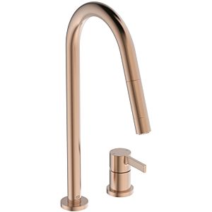 Ideal Standard Gusto kitchen 2-hole faucet BD424J4 sunset rose, with high pipe spout and pull-out 2-function hand shower