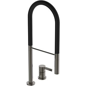 Ideal Standard Gusto kitchen 2-hole tap BD425A5 magnetic gray, with 2-function hand shower made of metal