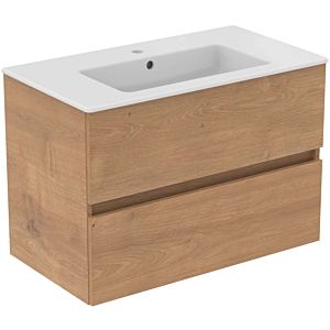 Ideal Standard Eurovit Plus washbasin furniture package R0574Y8 with base cabinet, Hamilton oak, 80cm