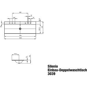 Kaldewei Silenio Einbau-Doppelwaschtisch 907906043001 mit Überlauf, 2 x 1er Hahnloch, weiß Perl-Effekt, 120 x 46 x 1,4 cm