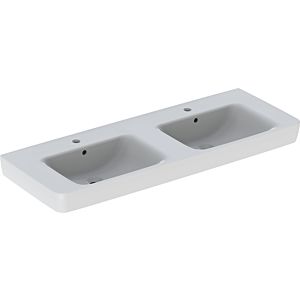 Geberit Renova Plan double vasque 501710001 130x48cm, trou robinet central, avec trop-plein, blanc