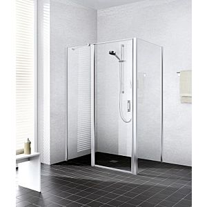 Kermi Liga swing door with fixed panel for side panel LI1GL08018VPK 80x185cm, high-gloss silver, clear toughened safety glass, left, on shower tray