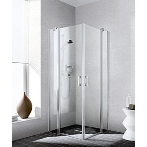 Kermi Liga entry half swing door with fixed panel LIEPR090201PK 90x200cm, matt silver gloss, TSG clear clean, right, on shower tray