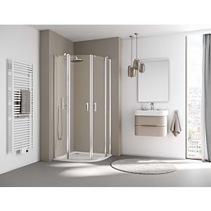 Kermi Liga quarter-circle swing door with fixed panels LIP5510118VAK 101x185cm, silver high gloss, TSG clear, on shower tray