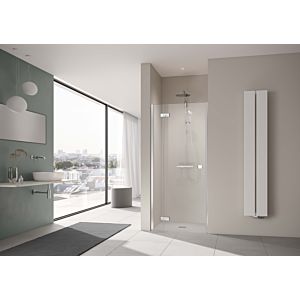 Kermi Mena single-leaf swing door with fixed panel, wall profile ME1FL090203YK 90 x 200 cm, black soft, ESG frosted glass SR Opaco Clean, left