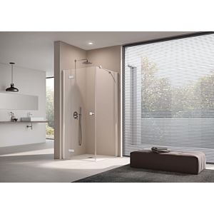 Kermi Mena single-leaf swing door with fixed panel, wall profile ME1NR080203PK 80 x 200 cm, black soft, clear ESG Clean, right, on shower tray