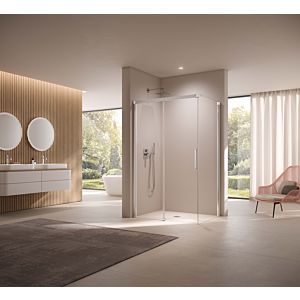 Kermi Nica door, 2 pieces, with fixed panel NID2L12020VPK 120x200cm, silver high gloss, toughened safety glass clear, left, on shower tray