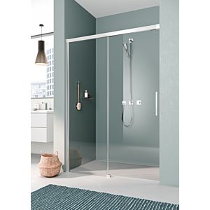 Kermi Nica door, 2 pieces, with fixed panel NIL2L11020VPK 110x200cm, silver high gloss, toughened safety glass clear, left