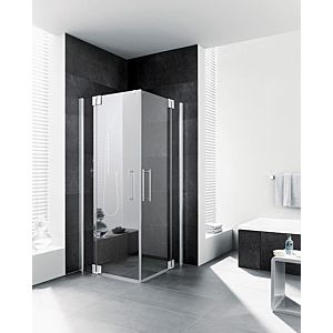 Kermi Pasa XP entry swing door with fixed panel PXEPL09020VPK 90x200cm, high-gloss silver, clear toughened safety glass, half part left, on shower tray