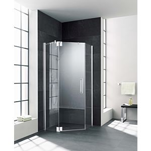 Kermi Pasa XP pentagonal shower cubicle swing door PXL40090181PK 90x90x185cm, matt silver gloss, toughened safety glass clear, left