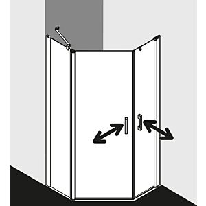 Kermi Pega pentagonal shower cubicle PE45R09020VUK 90x90x200cm, silver high gloss ESG SR Opaco, right