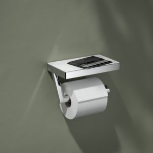 Keuco Reva Toilettenpapierhalter 12873019000 verchromt, mit Glasablage, offene Form, Rollenbreite 100/120mm