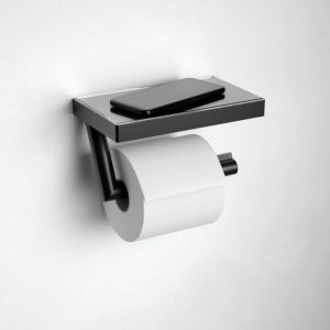 Keuco Reva toilet paper holder 12873379000 matt black, with glass shelf, open shape, roll width 100/120mm