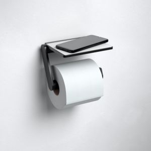 Keuco Plan Black Selection Toilet roll holder 14973370000 with shelf, open shape, black