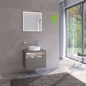 Keuco Stageline 32855290100 65 x 55 x 49 cm, Inox satin matt lacquer, Inox glass, with electrics, tap hole on the right