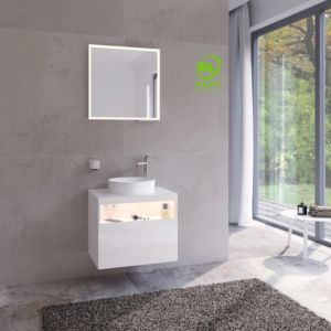 Keuco Stageline 32855300100 65 x 55 x 49 cm, white decor, clear white glass, with electronics, tap hole on the right