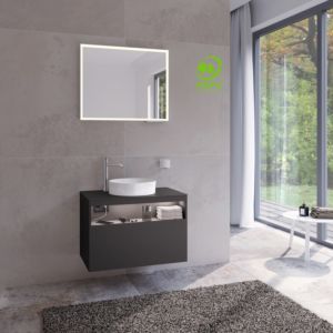 Keuco Stageline 32864970100 80 x 55 x 49 cm, vulcanite decor, satinised vulcanite glass, with electrics, with tap hole