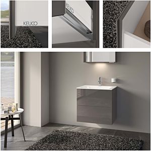 Keuco X-Line vanity unit 33153140000 decor truffle satin finish, glass truffle clear, 65x60.5x49cm, 2 front pull-outs