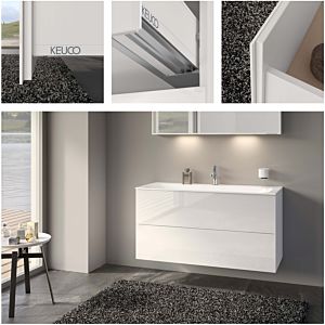 Keuco X-Line meuble sous-lavabo 33183300000 décor blanc mat, verre blanc clair, 120x60,5x49cm, 2 tiroirs avant