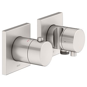 Keuco Edition 11 thermostat de douche 51153051222 nickel brossé, installation encastrée, 2 consommateurs, avec coude de raccordement mural et support de douche