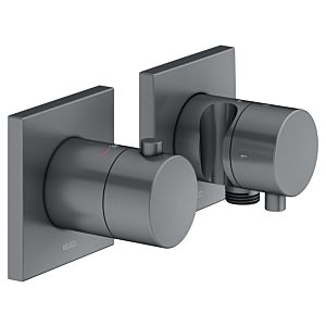 Keuco Edition 11 shower thermostat 51153131222 brushed black chrome, flush-mounted installation, 2 consumers, with wall connection elbow and shower holder