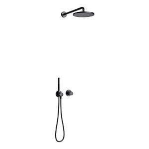 Keuco IXMO shower set 59602370001 with thermostat fitting, for 2 consumers, shower holder/overhead shower, round, matt black