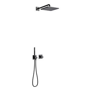 Keuco IXMO shower set 59602370002 with thermostat fitting, for 2 consumers, shower holder/overhead shower, square, matt black
