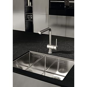 Kludi Steel mélangeur de cuisine à levier unique robinet 45803F877 bec orientable sur 360 degrés, levier sur le côté, Inox brossé