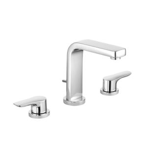 Kludi Pure &amp; solid three-hole basin mixer 343940575 chrome, DN 15, with metal pop-up waste