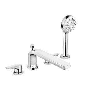 Kludi Pure &amp; solid 4-hole baths and shower fitting 344230575 chrome, DN 15, tile edge mounting, retractable hand shower