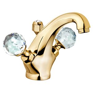 Kludi 1926 two-handle basin mixer 5101045G4 high spout, crystal handles, with waste set, gold-plated 23 ct