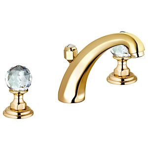 Kludi 1926 three-hole basin mixer 5104345G4 crystal handles, with waste set, gold-plated 23 ct