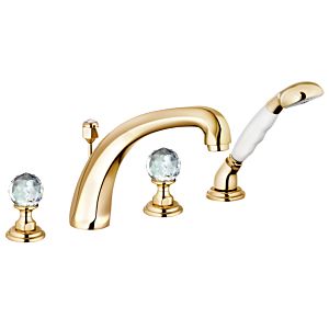 Kludi 1926 four-hole bath and shower mixer 5152445G4 crystal handles, tile edge mounting, gold-plated 23 ct