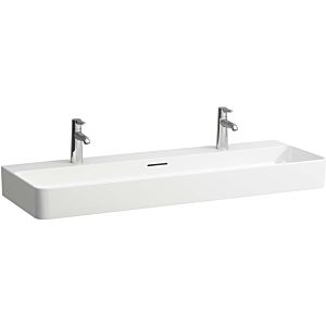 LAUFEN Val washbasin H8102897571071 with overflow, with 2 tap holes, matt white, 120x42cm, can be built under