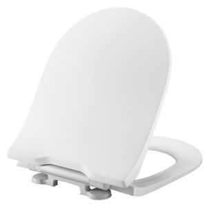 Pressalit Projecta D Solid Pro WC seat 1008011-DG4925 white polygiene, combination hinge DG4, Stainless Steel , with lid, with automatic lowering