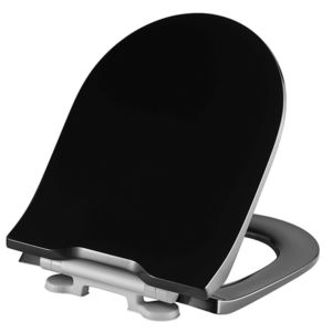 Pressalit Projecta D Solid Pro WC seat 1008111-DG4925 black polygiene, combination hinge DG4, Stainless Steel , with lid, with automatic lowering