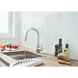 Grohe Feel kitchen faucet 31486DC1 supersteel, high spout, with dual spray
