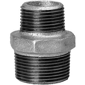 Hermann Schmidt malleable iron double nipple 1 1/2&quot; x 1 1/4&quot; external thread, galvanized, reduced