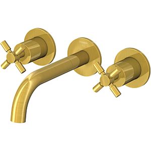 Steinberg Series 250 3-hole basin mixer 2501902BG projection 195 mm, brushed gold, wall mounting, with built-in body